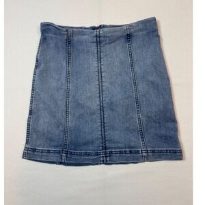 Boho Free People Denim Mini Skirt Womens 8 Blue Medium Wash Seamed Back Zip